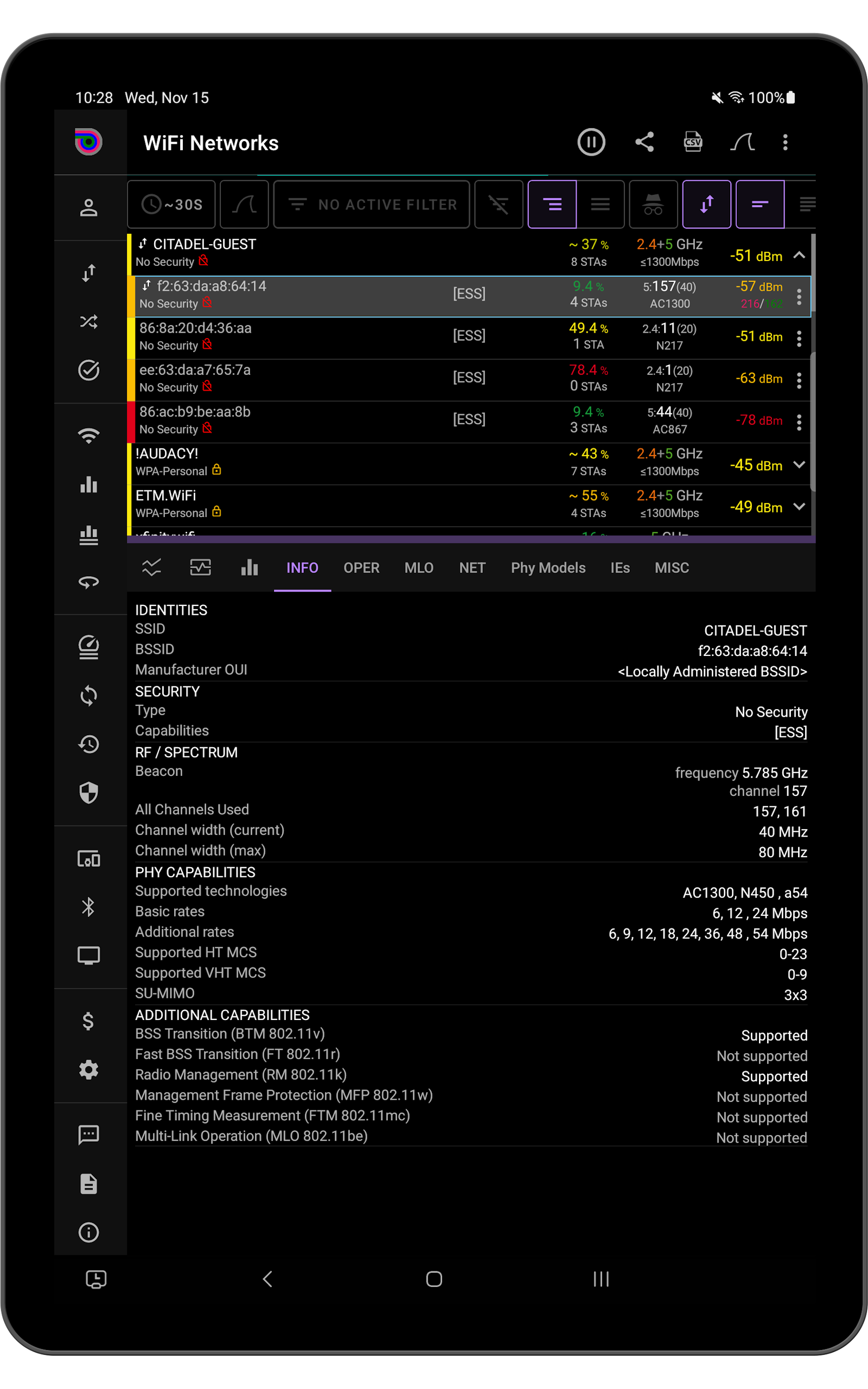 WiFi Networks screen