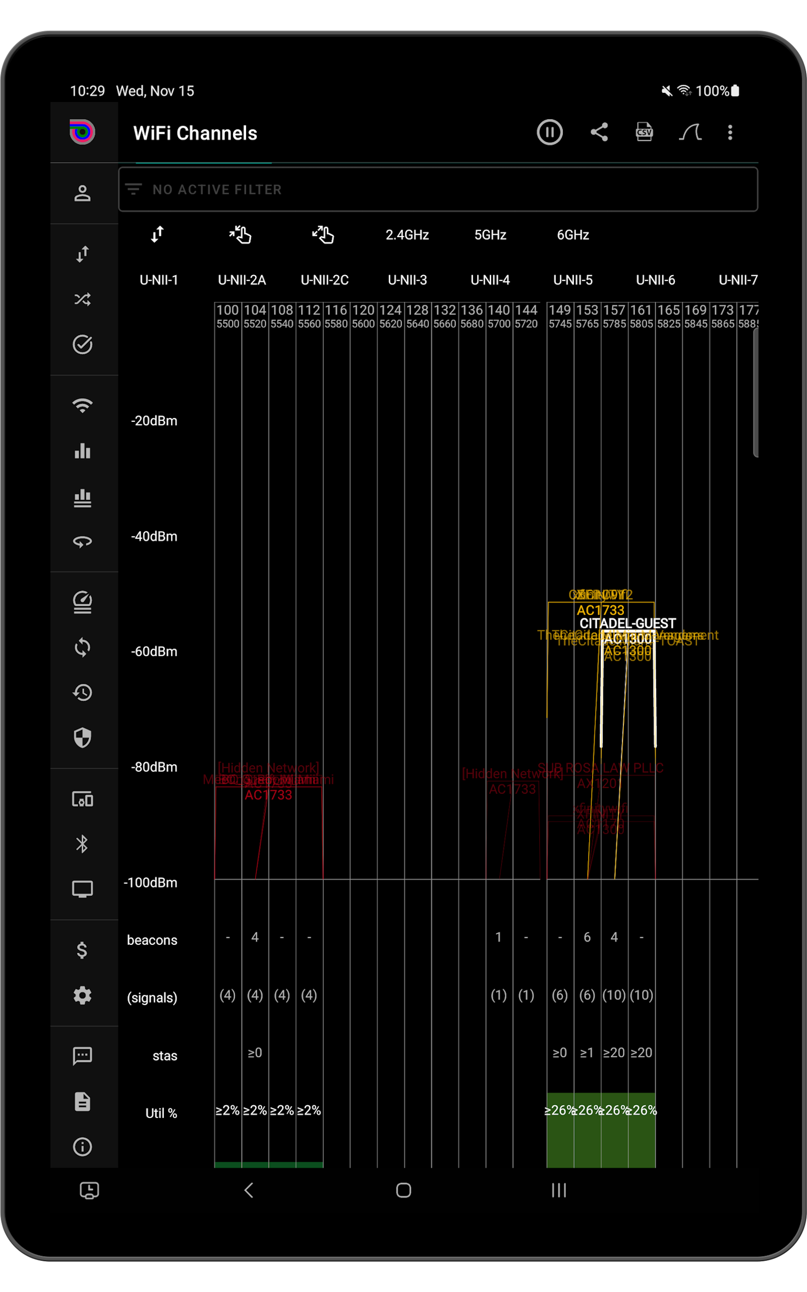 WiFi Channels screen